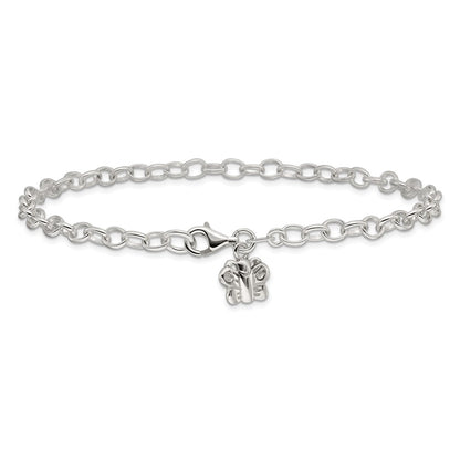 Sterling Silver Small Oval Rolo Link With Butterfly Anklet