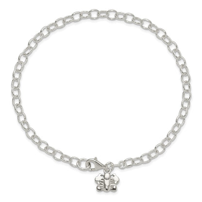 Sterling Silver Small Oval Rolo Link With Butterfly Anklet