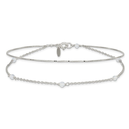 Sterling Silver Clear Crystal Beaded Anklet