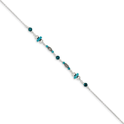 Sterling Silver Antiqued Turquoise Beaded Anklet