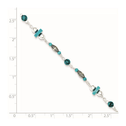 Sterling Silver Antiqued Turquoise Beaded Anklet