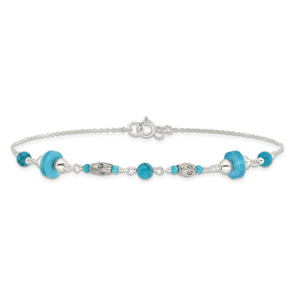Sterling Silver Antiqued Turquoise Beaded Anklet