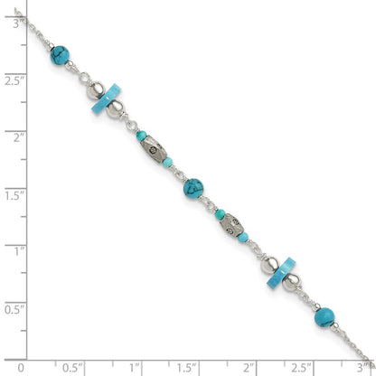 Sterling Silver Antiqued Turquoise Beaded Anklet