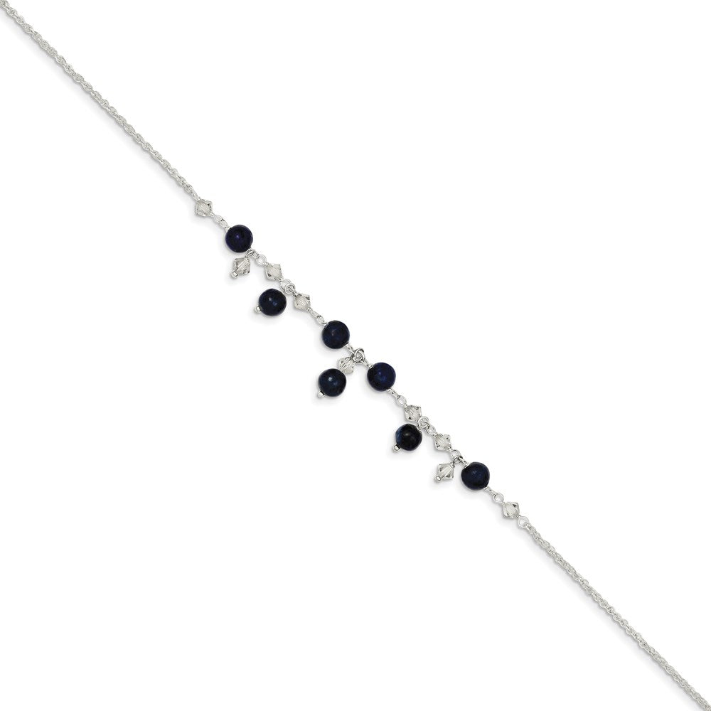 Sterling Silver 9 Inch Shadow Crystal & Lapis Anklet