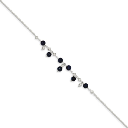 Sterling Silver 9 Inch Shadow Crystal & Lapis Anklet