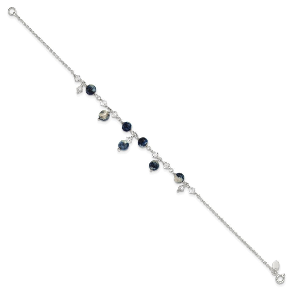 Sterling Silver 9 Inch Shadow Crystal & Lapis Anklet