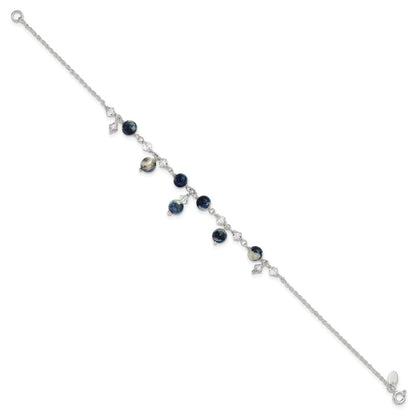 Sterling Silver 9 Inch Shadow Crystal & Lapis Anklet