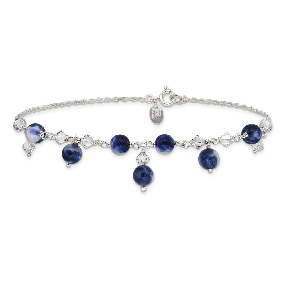 Sterling Silver 9 Inch Shadow Crystal & Lapis Anklet