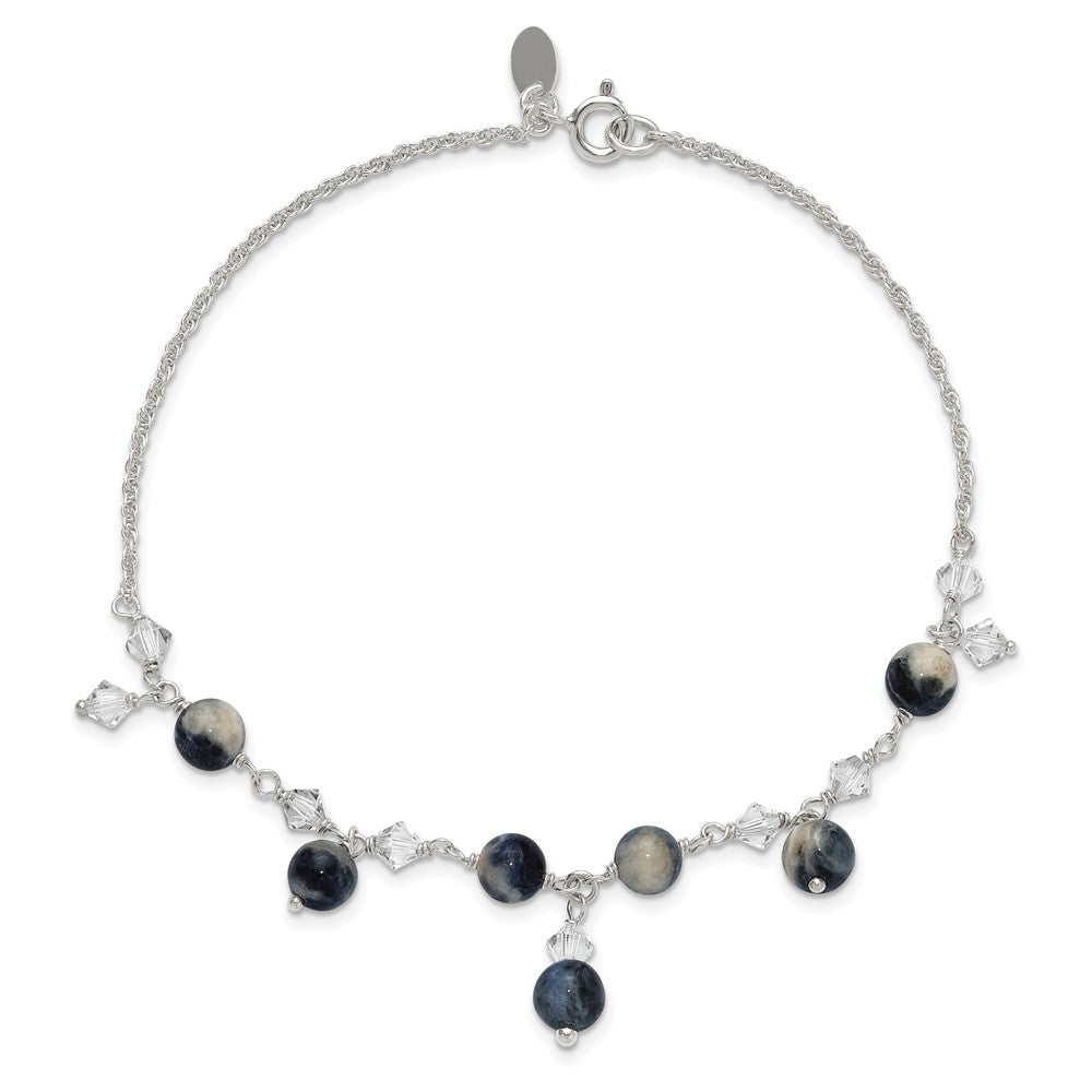 Sterling Silver 9 Inch Shadow Crystal & Lapis Anklet