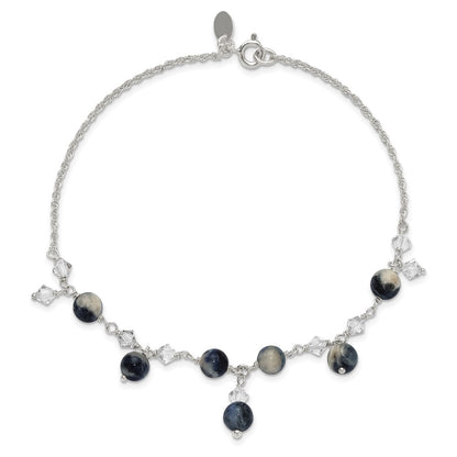 Sterling Silver 9 Inch Shadow Crystal & Lapis Anklet