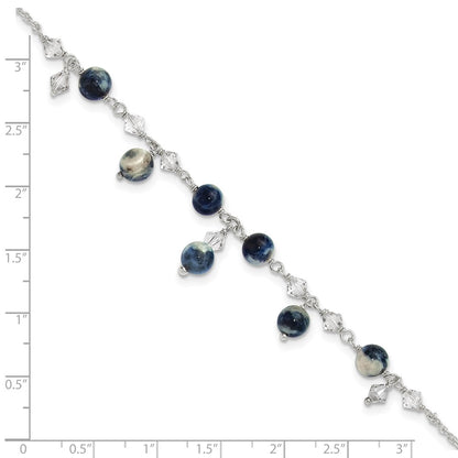 Sterling Silver 9 Inch Shadow Crystal & Lapis Anklet