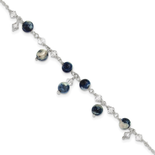 Sterling Silver 9 Inch Shadow Crystal & Lapis Anklet