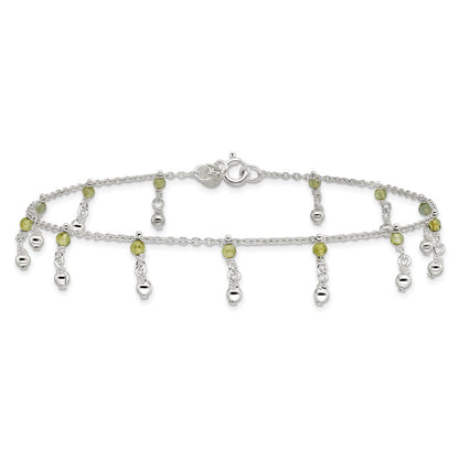 Sterling Silver Peridot Beads Anklet
