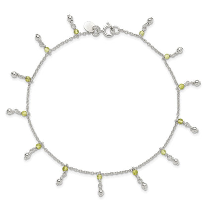 Sterling Silver Peridot Beads Anklet