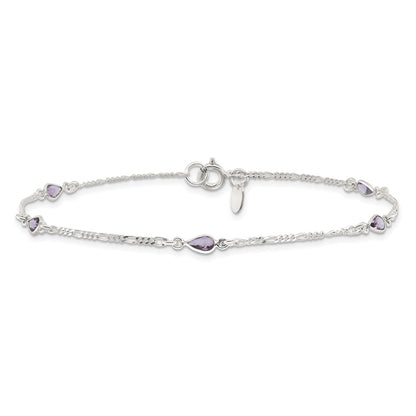 Sterling Silver Purple Glass Anklet