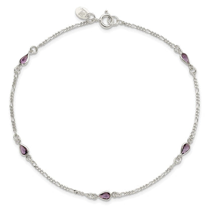 Sterling Silver Purple Glass Anklet