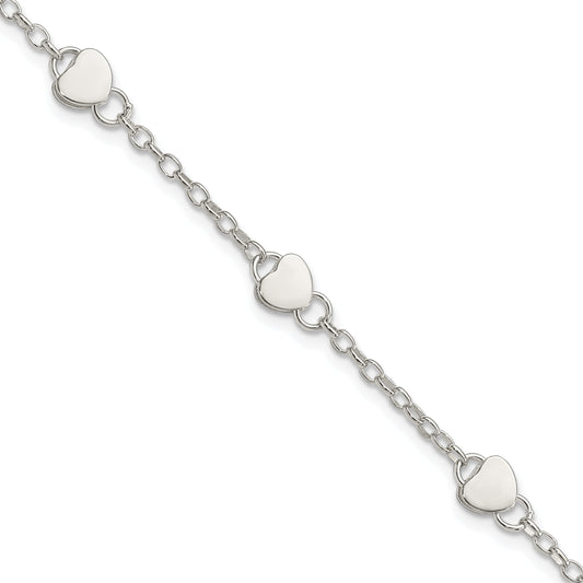 Sterling Silver Heart Childs 5 Inch Plus 1 Ext. Bracelet