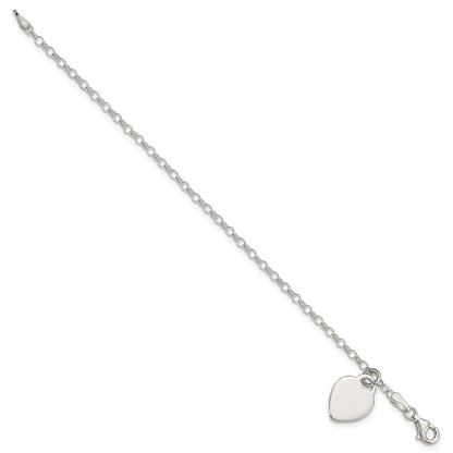 6 Inch Sterling Silver Engraveable Heart In Childs Bracelet