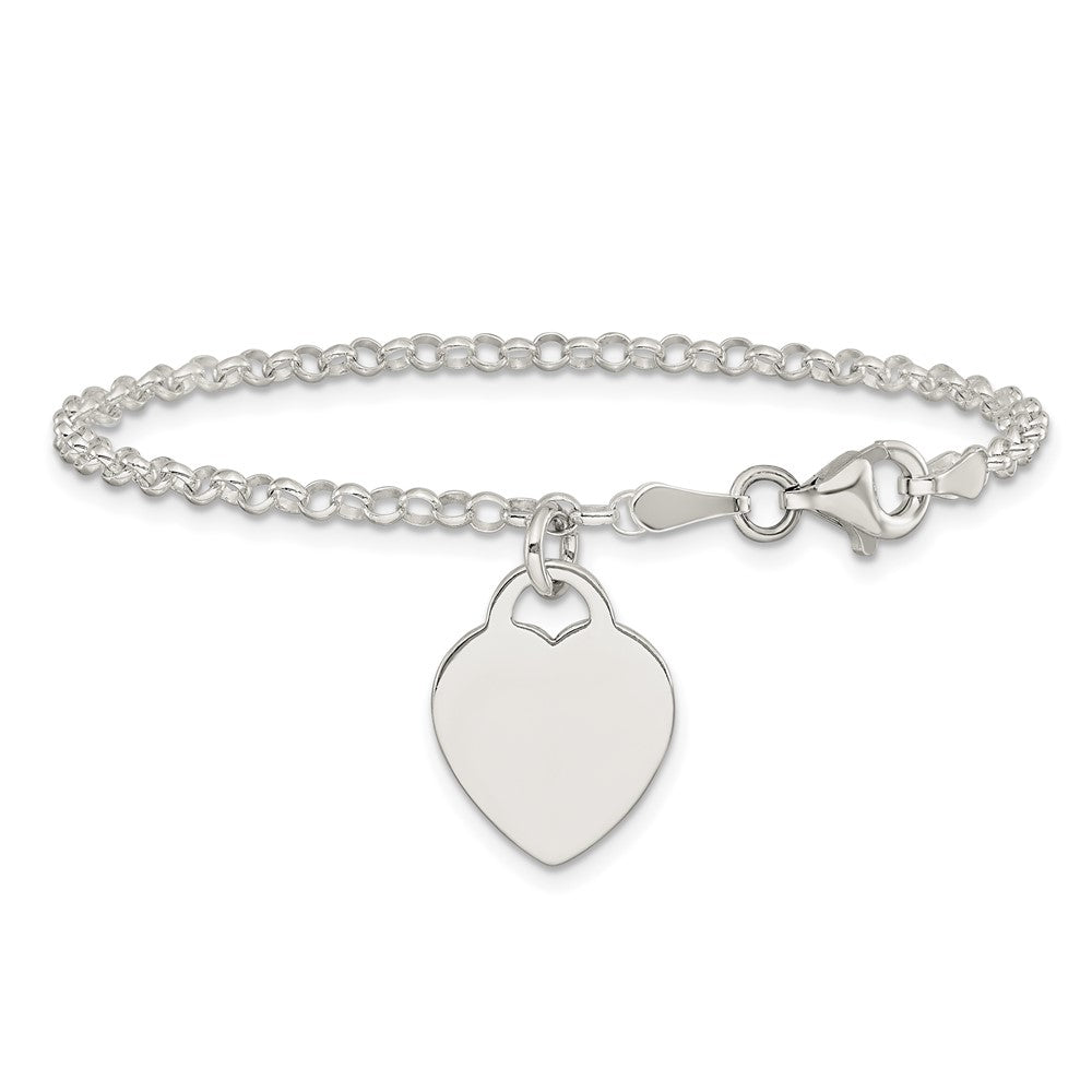 6 Inch Sterling Silver Engraveable Heart In Childs Bracelet