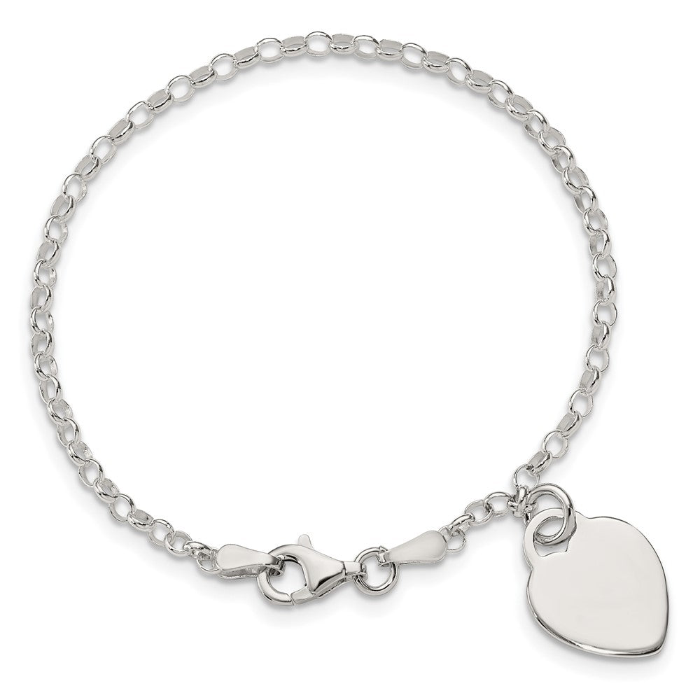 6 Inch Sterling Silver Engraveable Heart In Childs Bracelet