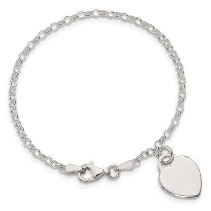 6 Inch Sterling Silver Engraveable Heart In Childs Bracelet