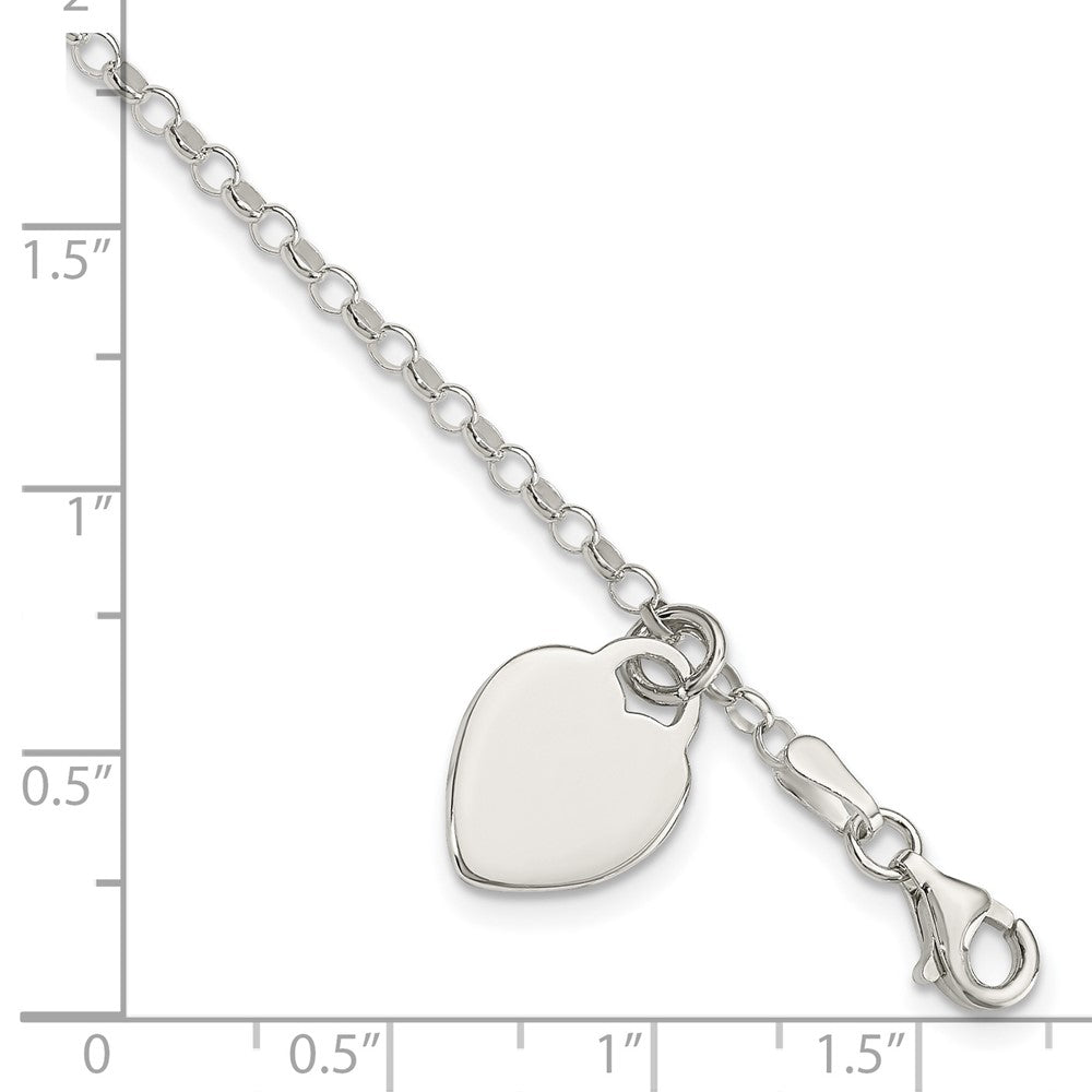 6 Inch Sterling Silver Engraveable Heart In Childs Bracelet