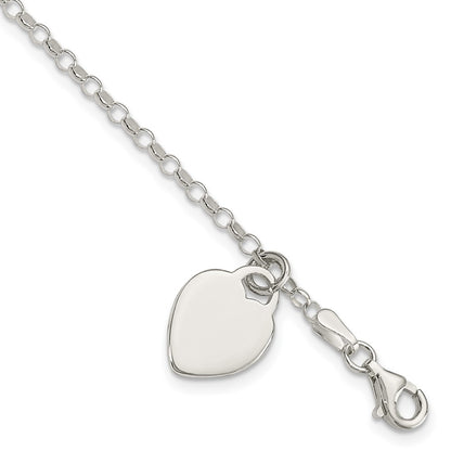 6 Inch Sterling Silver Engraveable Heart In Childs Bracelet