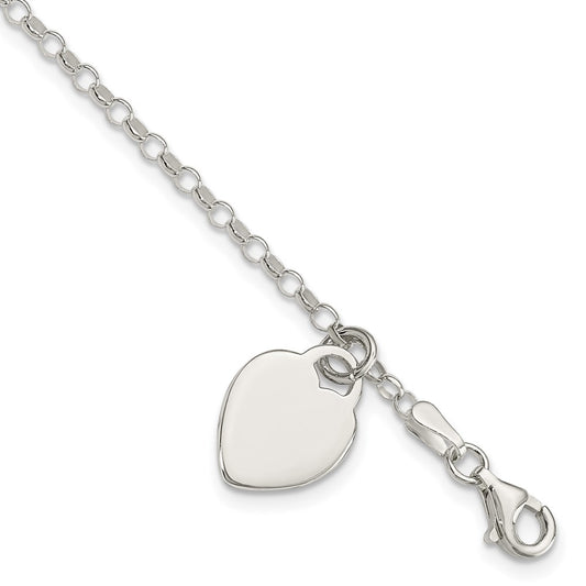 6 Inch Sterling Silver Engraveable Heart In Childs Bracelet