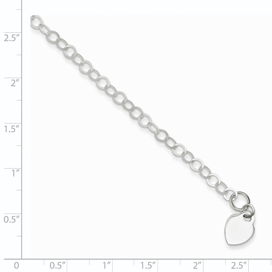 7.25 Inch Sterling Silver Engraveable Heart Charm Bracelet