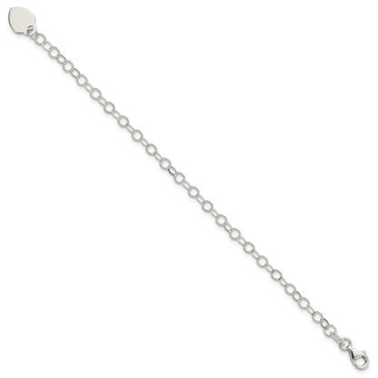 7.25 Inch Sterling Silver Engraveable Heart Charm Bracelet
