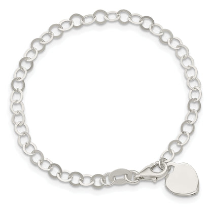 6 Inch Sterling Silver Engraveable Heart Charm Childs Bracelet