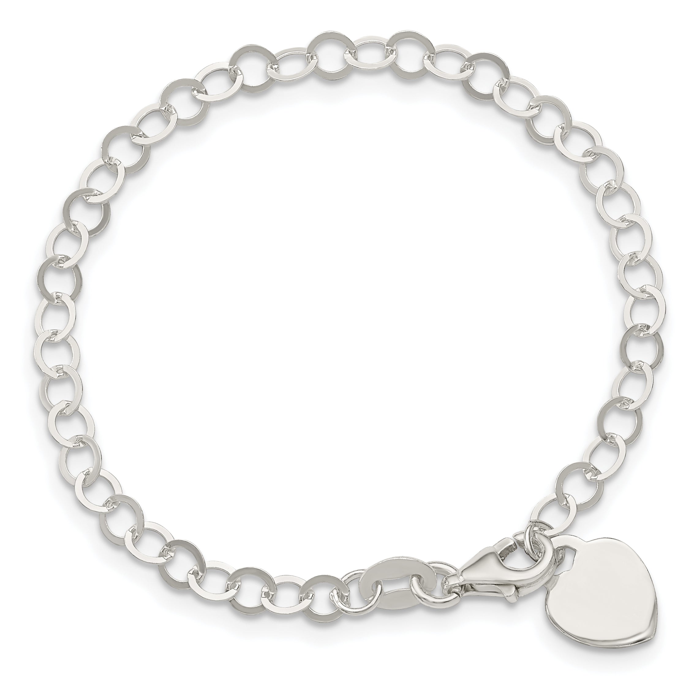 7.25 Inch Sterling Silver Engraveable Heart Charm Bracelet
