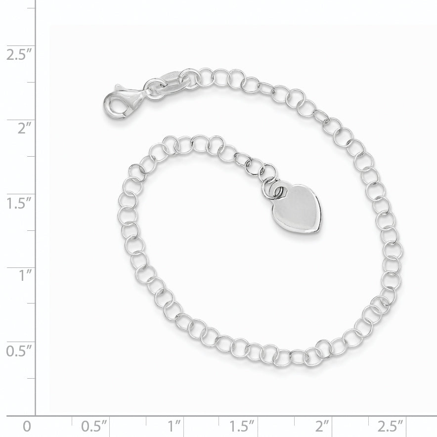 6 Inch Sterling Silver Heart Charm Childs Bracelet