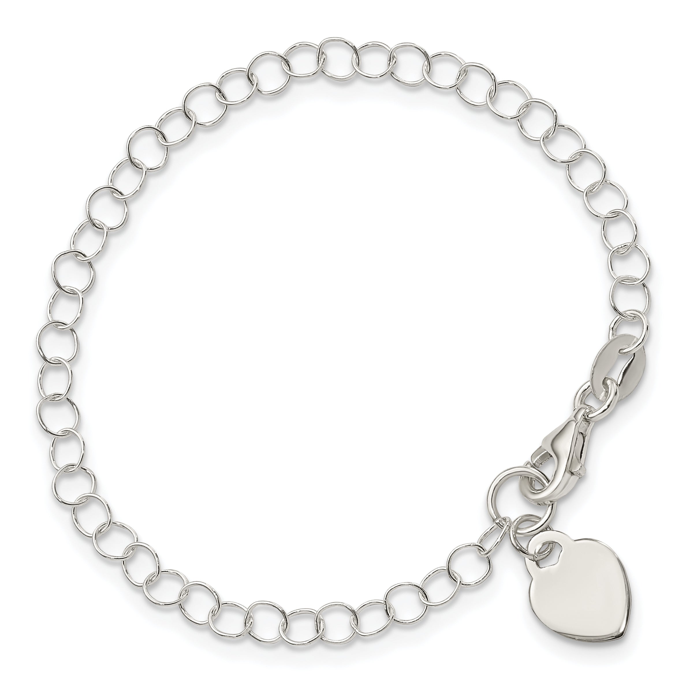6 Inch Sterling Silver Heart Charm Childs Bracelet