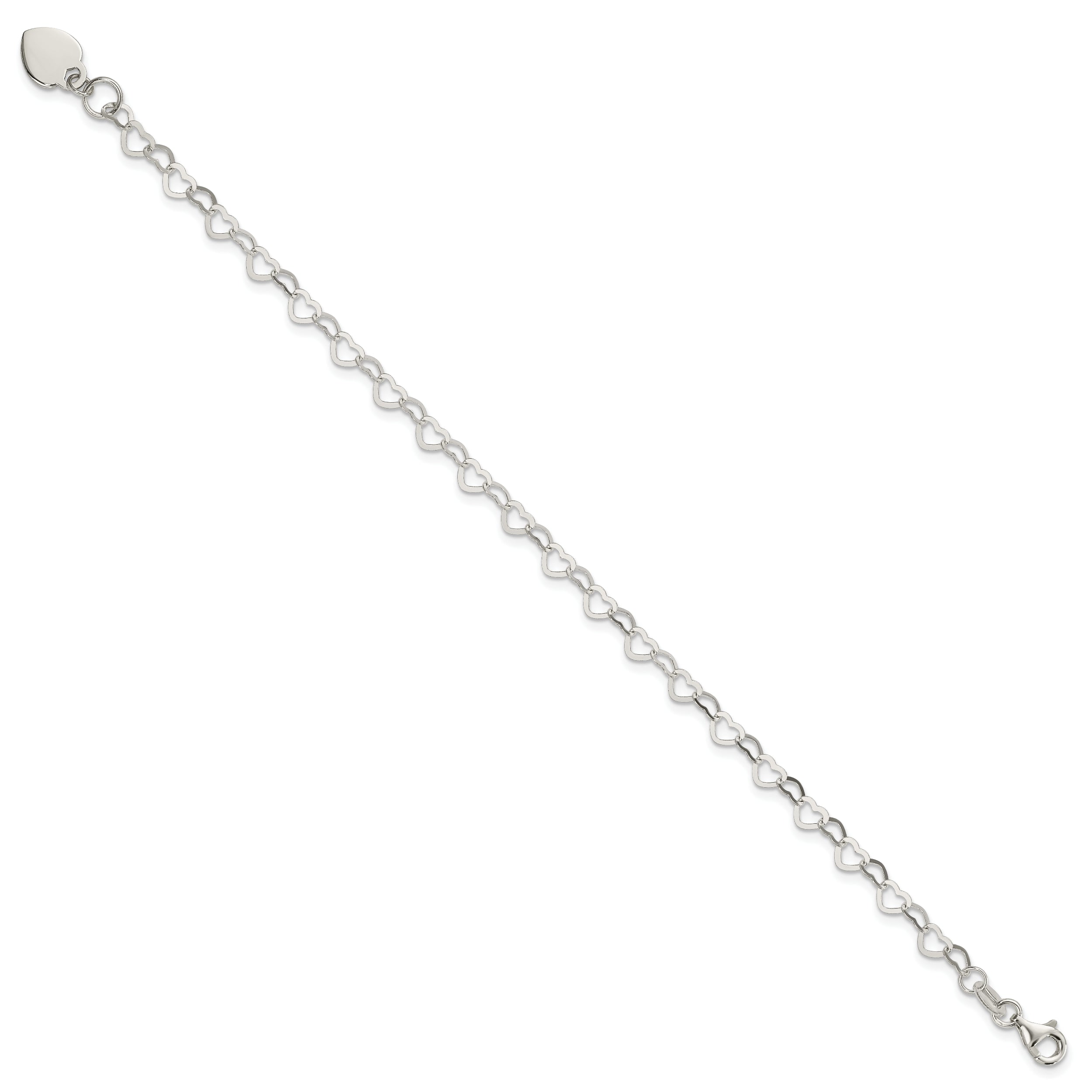 6 Inch Sterling Silver Heart Link Childs Bracelet