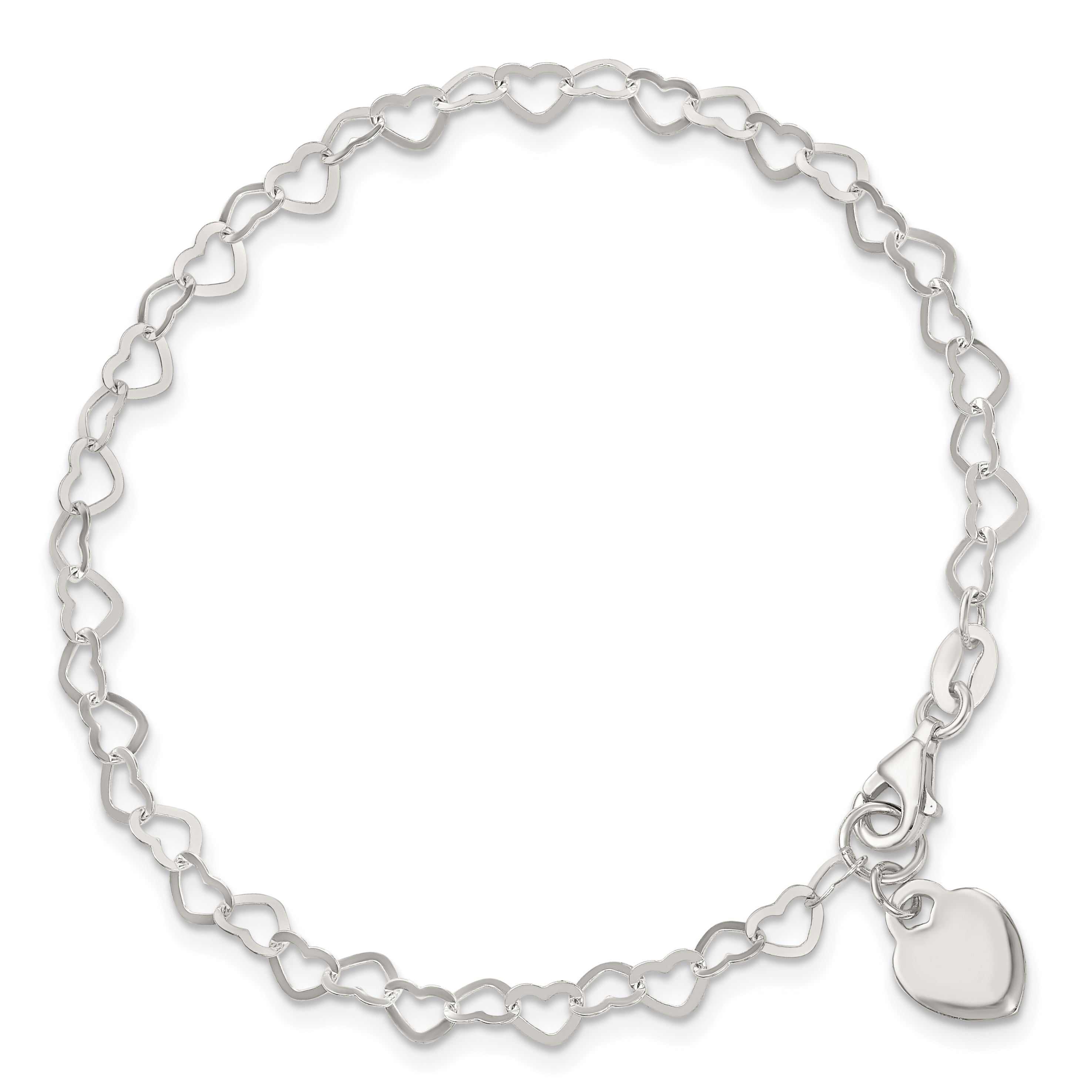 6 Inch Sterling Silver Heart Link Childs Bracelet
