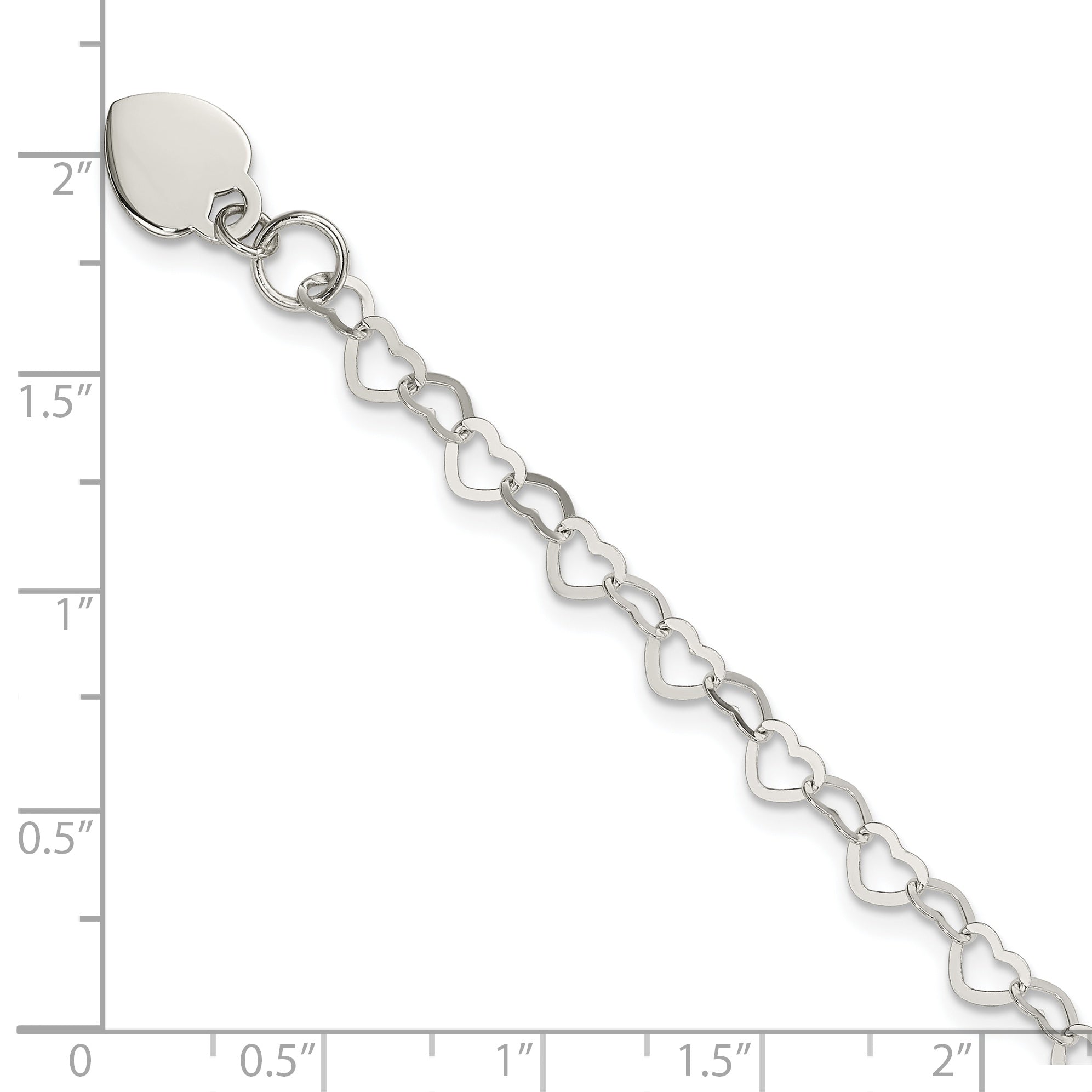 6 Inch Sterling Silver Heart Link Childs Bracelet