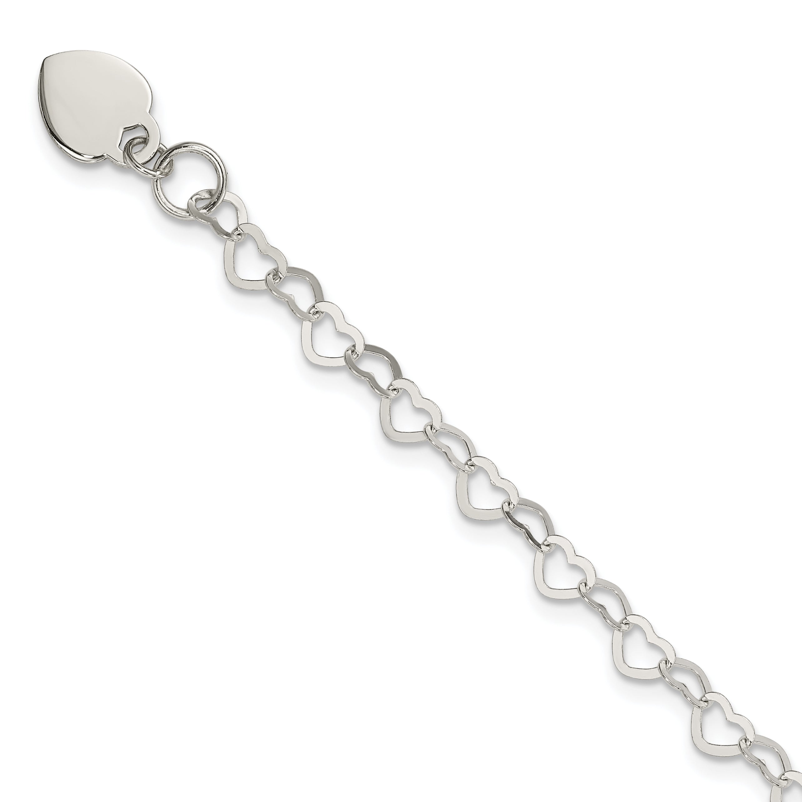 6 Inch Sterling Silver Heart Link Childs Bracelet