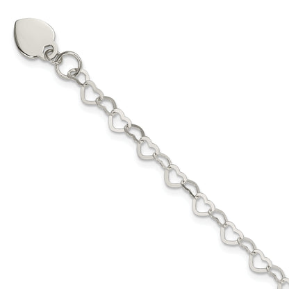 6 Inch Sterling Silver Heart Link Childs Bracelet