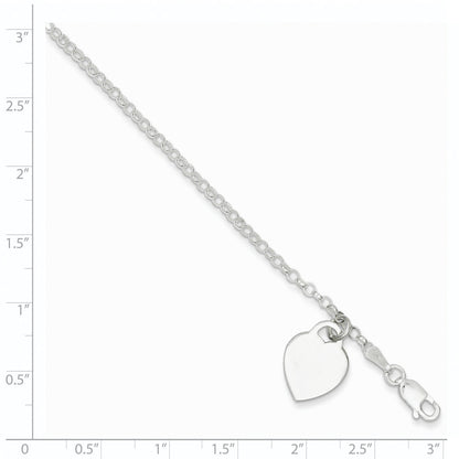7.25 Inch Sterling Silver Engraveable Heart Charm Bracelet
