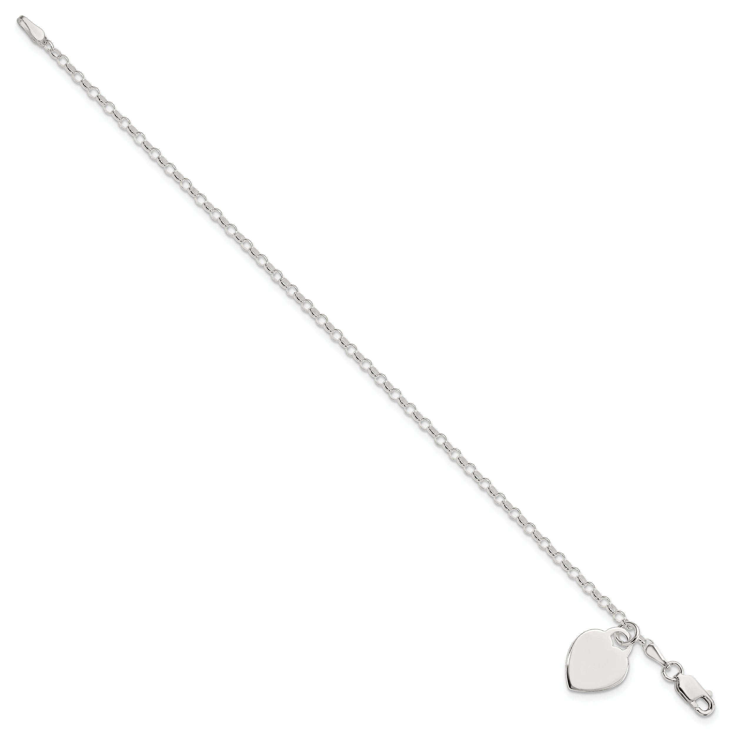 7.25 Inch Sterling Silver Engraveable Heart Charm Bracelet