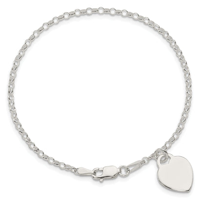 7.25 Inch Sterling Silver Engraveable Heart Charm Bracelet