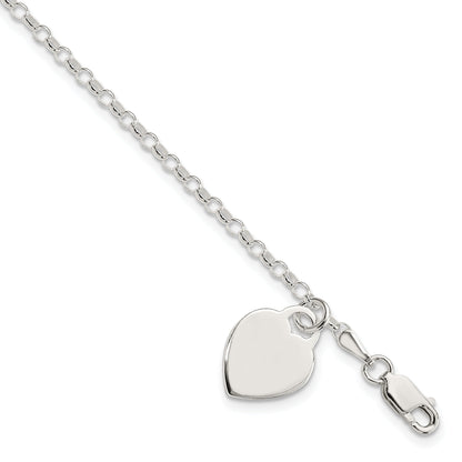 7.25 Inch Sterling Silver Engraveable Heart Charm Bracelet