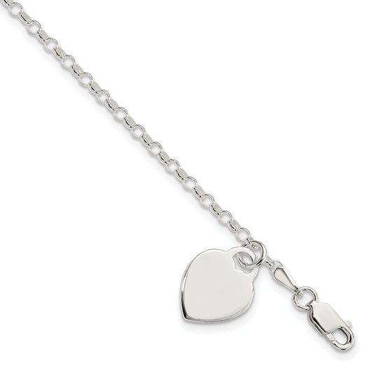 7.25 Inch Sterling Silver Engraveable Heart Charm Bracelet