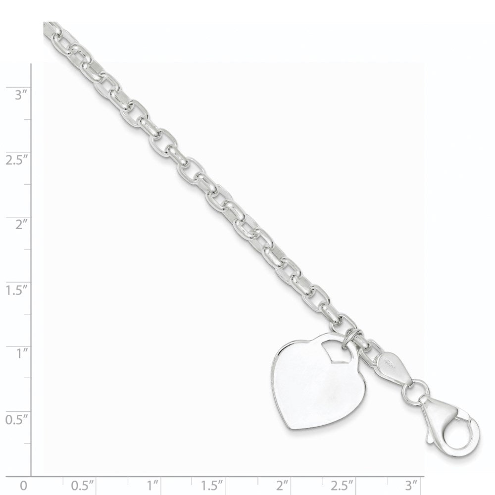 8.5 Inch Sterling Silver 1.9mm Engraveable Heart Charm Bracelet