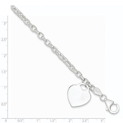 8.5 Inch Sterling Silver 1.9mm Engraveable Heart Charm Bracelet