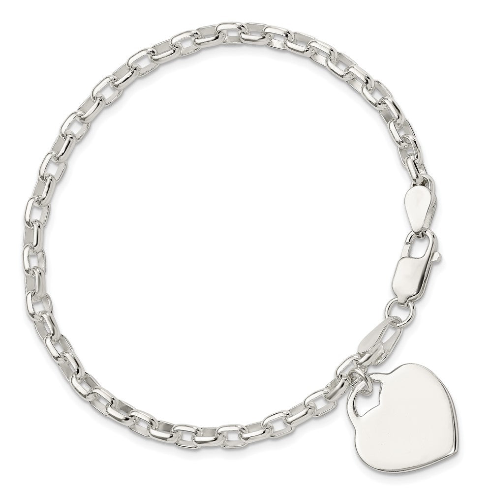 8.5 Inch Sterling Silver 1.9mm Engraveable Heart Charm Bracelet