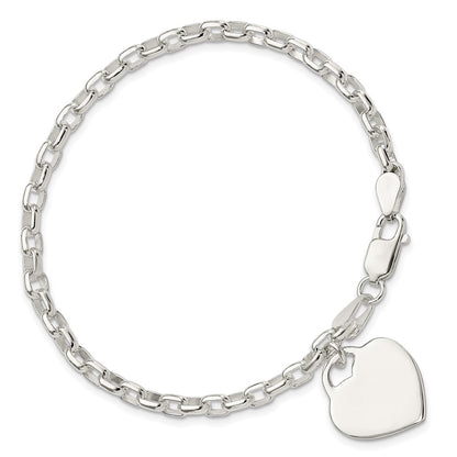 8.5 Inch Sterling Silver 1.9mm Engraveable Heart Charm Bracelet