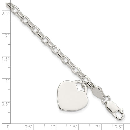 8.5 Inch Sterling Silver 1.9mm Engraveable Heart Charm Bracelet