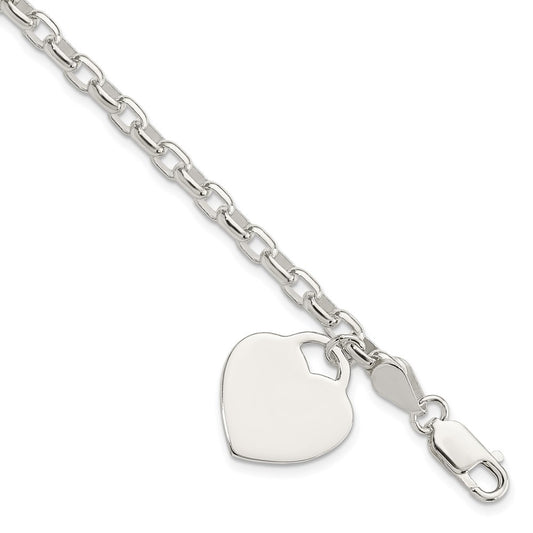 8.5 Inch Sterling Silver 1.9mm Engraveable Heart Charm Bracelet